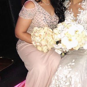 Adrianna Papell Cold Shoulder Gown in Blush